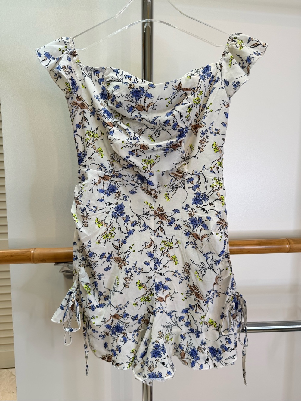 NWT Nasty Gal Floral Ruffle Mini Dress White Blue Size US 2